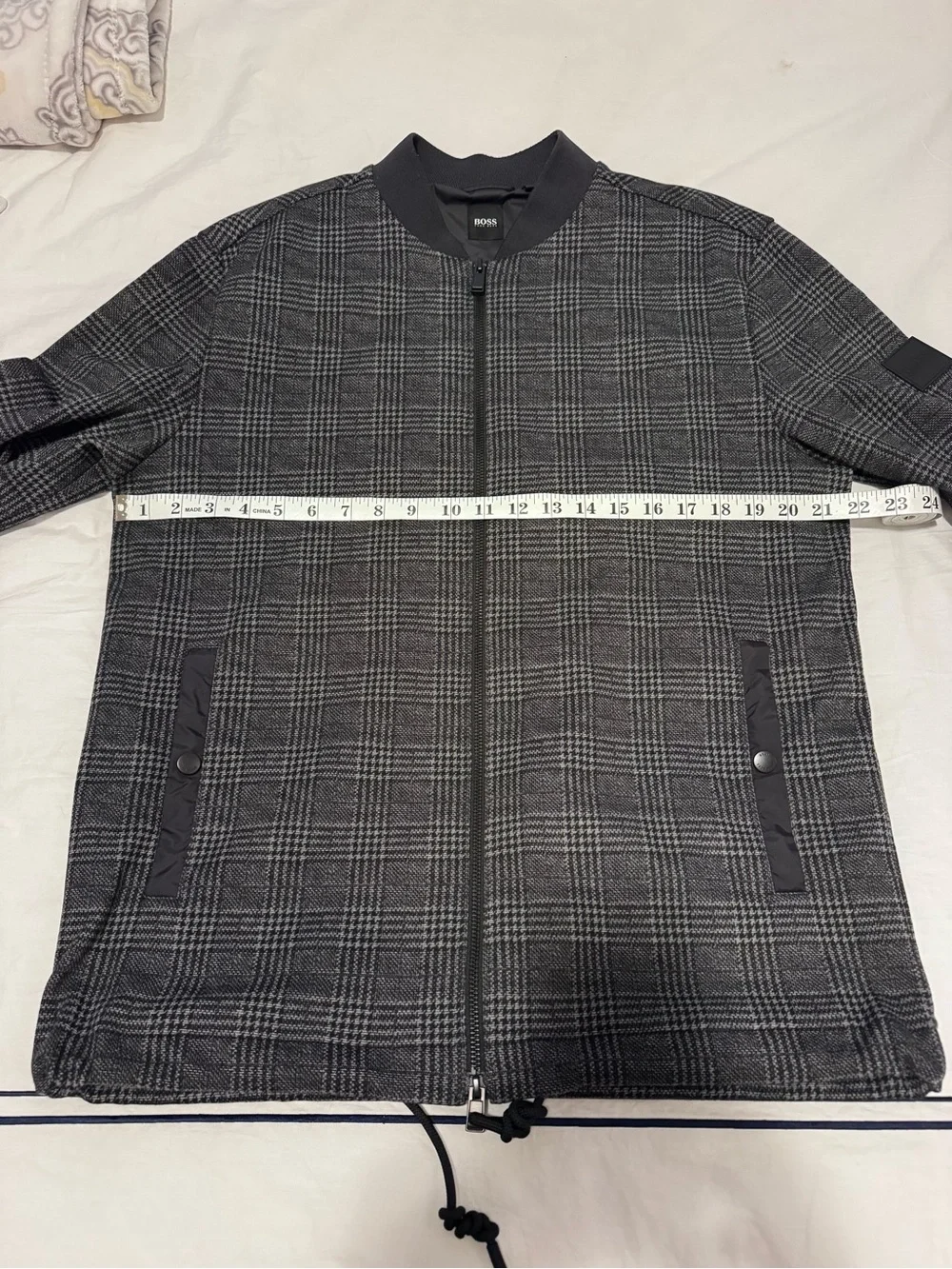 Hugo Boss Black & Gray Glen Plaid Zip Bomber Jacket